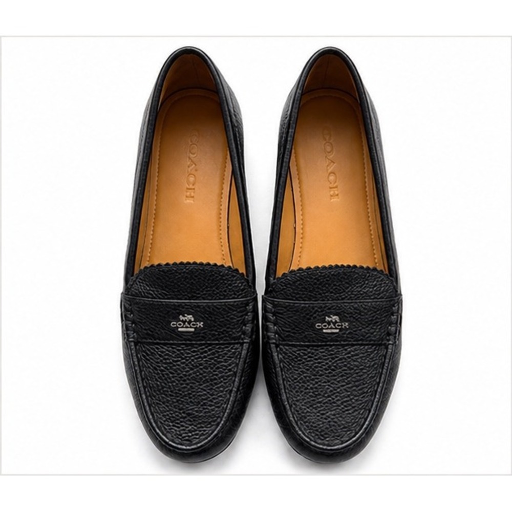 Coach Fredrica Loafers Womens 7.5 B Black Pebbled Leather Driving Moc Flats
